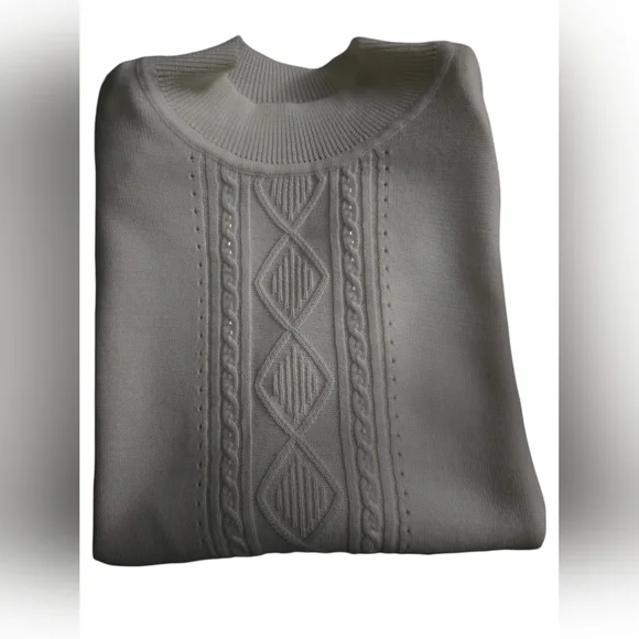 Alfred Dunner Wonens Vintage Pointelle Beaded High Neck Knit Sweater Top Sz M - Picture 4 of 13